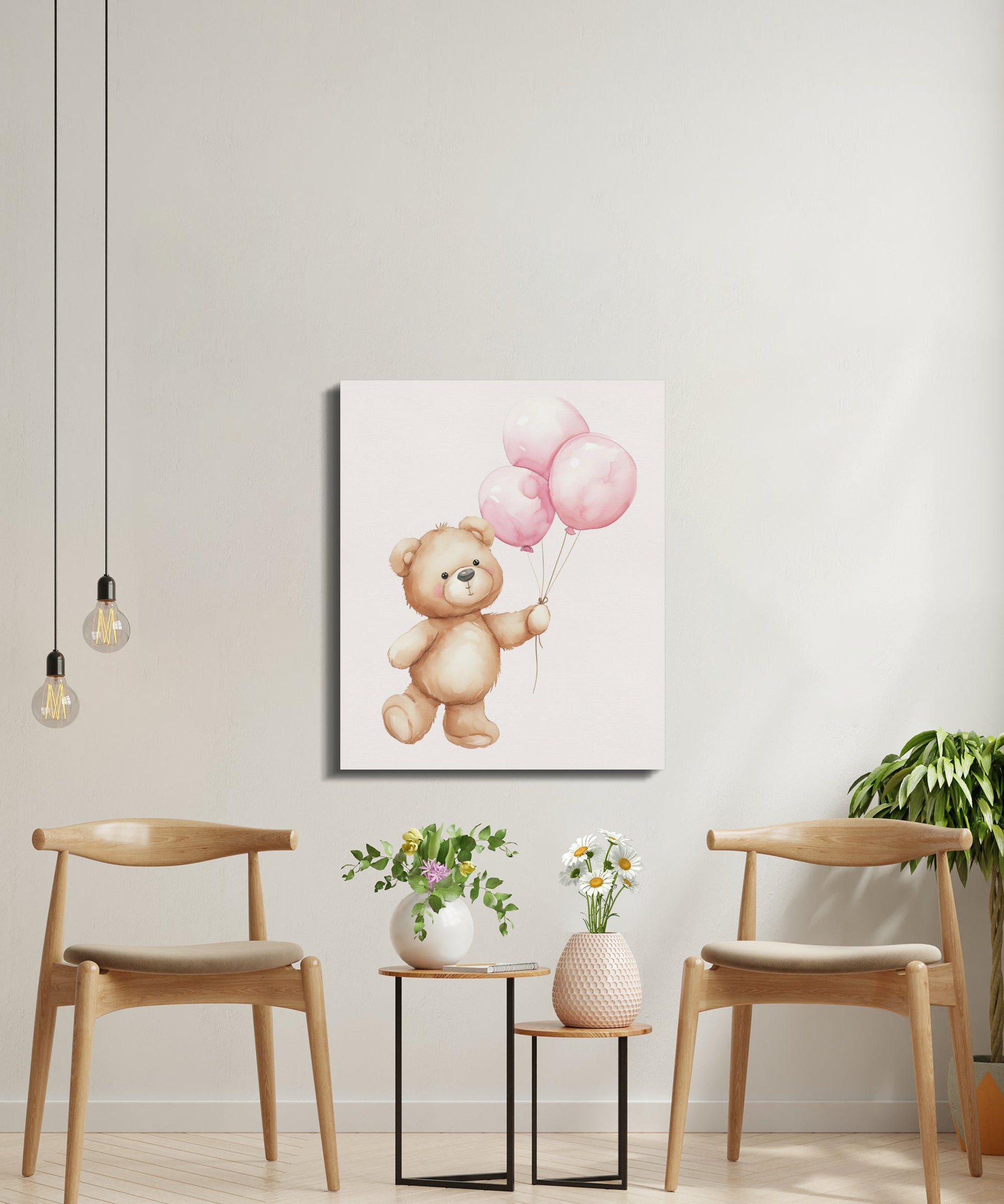 Premium Poster of Adorable Teddy Bear with Balloons Canvas Wraps Nursery Wall Art