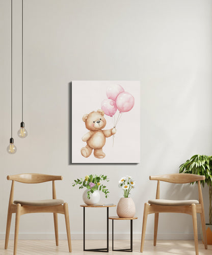 Premium Poster of Adorable Teddy Bear with Balloons Canvas Wraps Nursery Wall Art