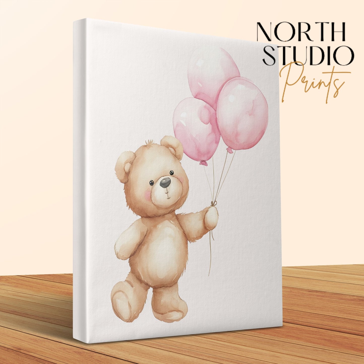 Premium Poster of Adorable Teddy Bear with Balloons Canvas Wraps Nursery Wall Art