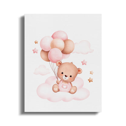 Premium Poster of Adorable Teddy Bear with Balloons Canvas Wraps
