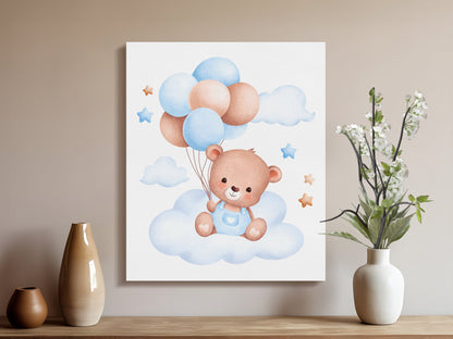 Premium Poster of Adorable Teddy Bear with Balloons Nursery Canvas Wraps