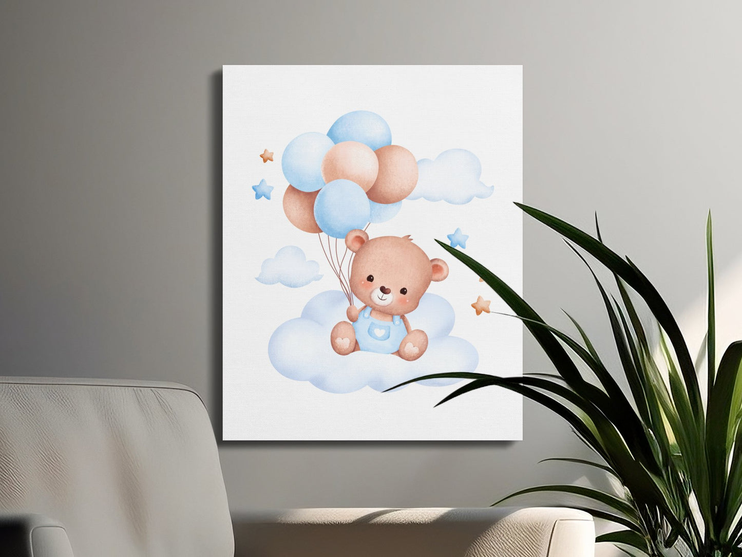 Premium Poster of Adorable Teddy Bear with Balloons Nursery Canvas Wraps