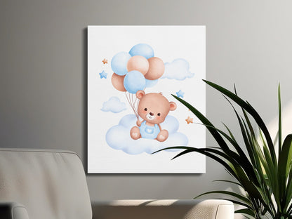 Premium Poster of Adorable Teddy Bear with Balloons Nursery Canvas Wraps