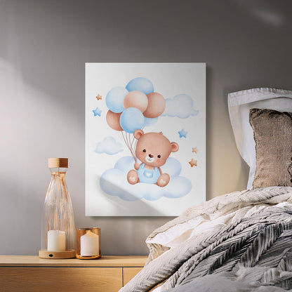 Premium Poster of Adorable Teddy Bear with Balloons Nursery Canvas Wraps