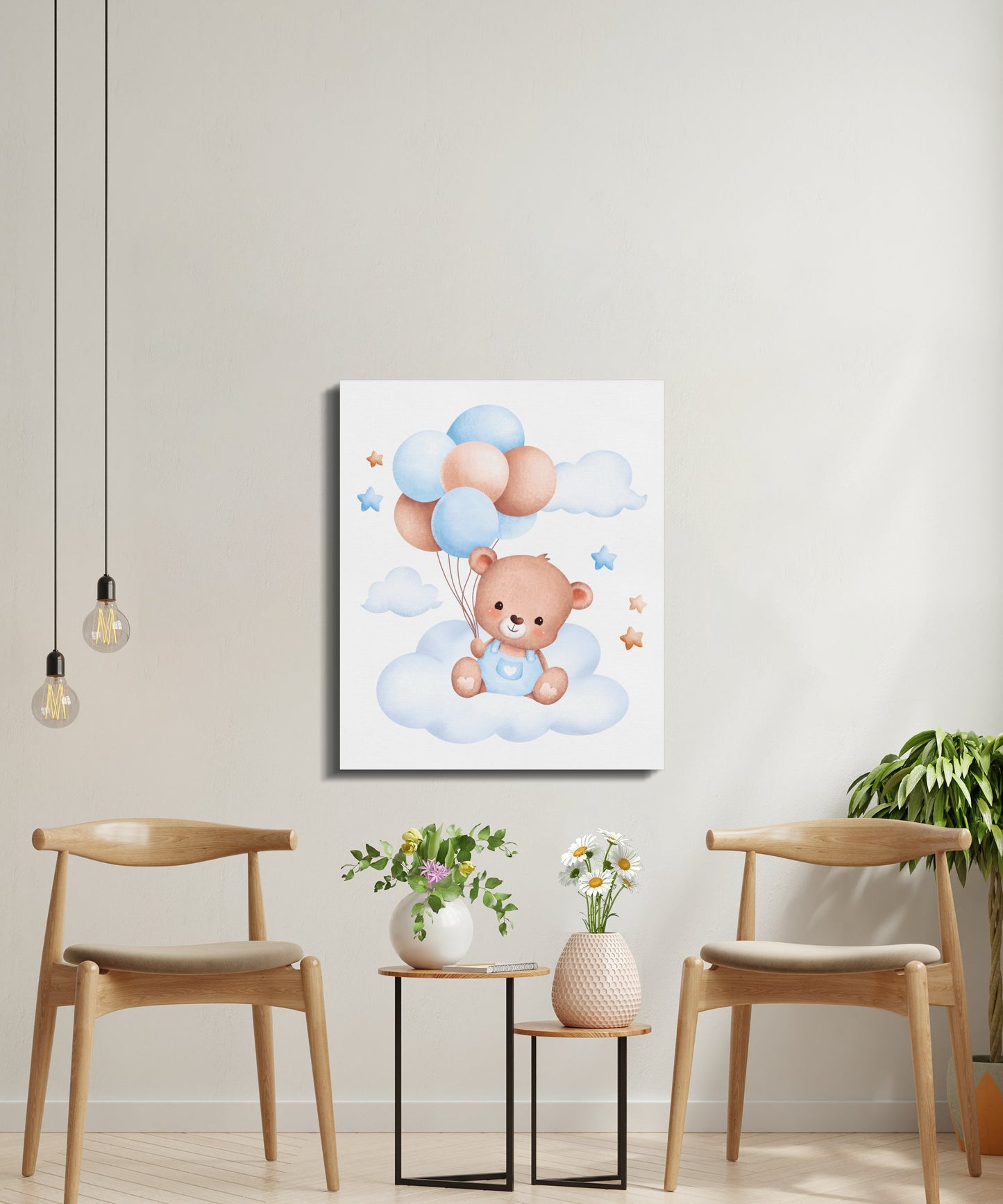 Premium Poster of Adorable Teddy Bear with Balloons Nursery Canvas Wraps