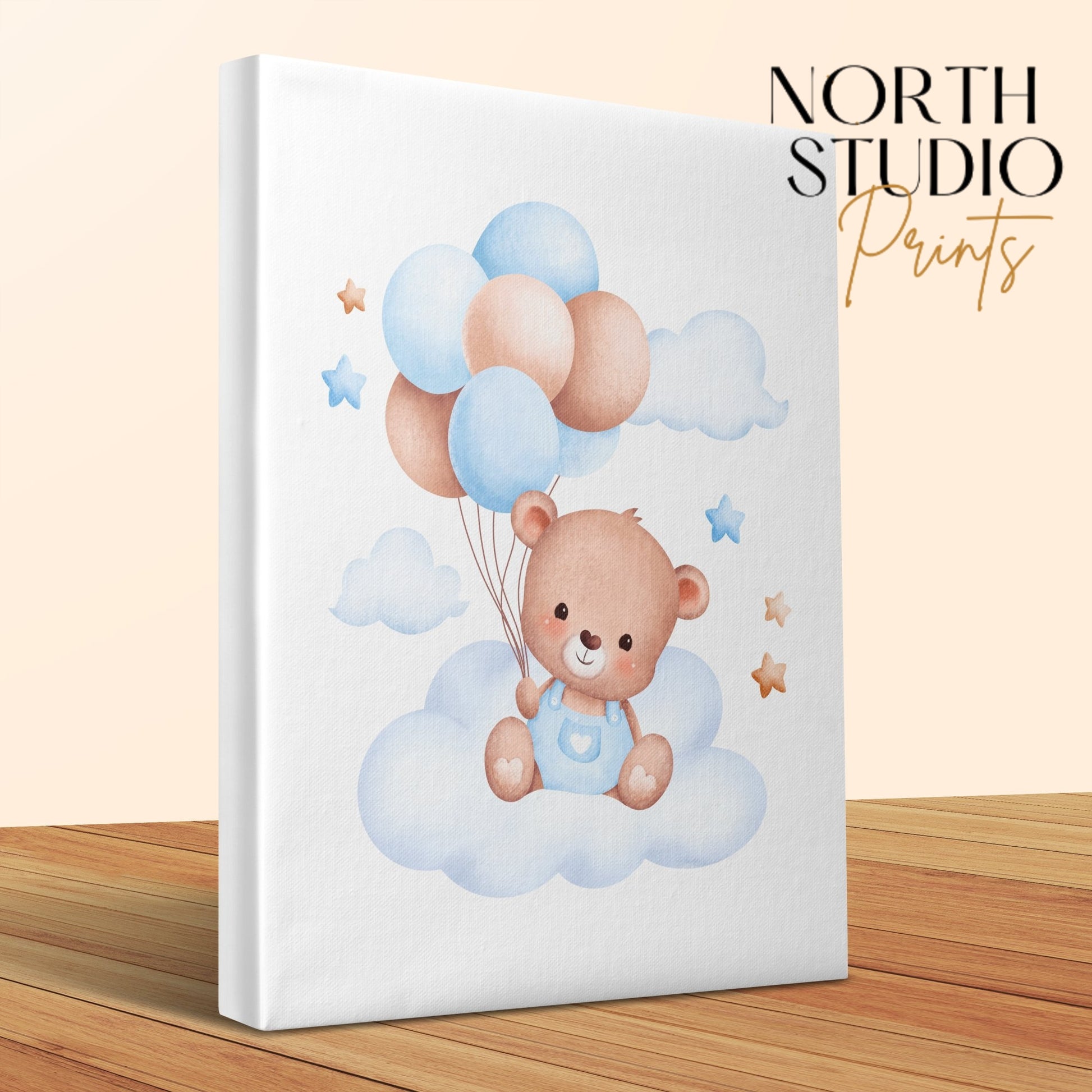 Premium Poster of Adorable Teddy Bear with Balloons Nursery Canvas Wraps