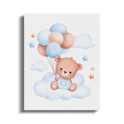 Premium Poster of Adorable Teddy Bear with Balloons Nursery Canvas Wraps