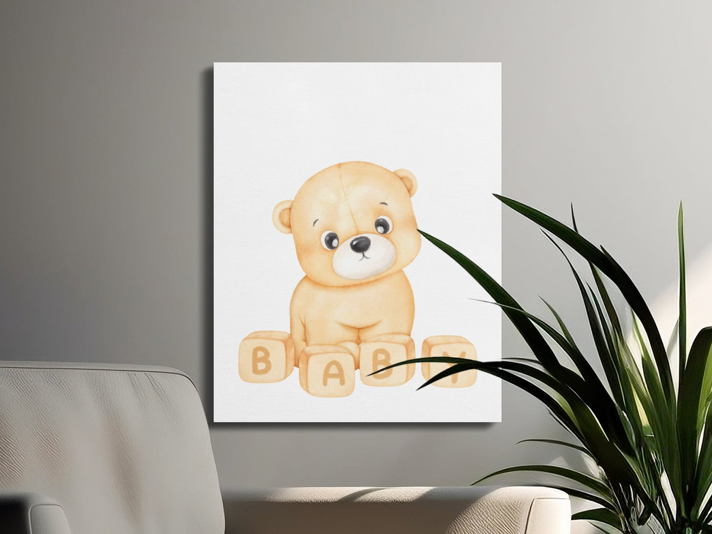 Premium Poster of Adorable Teddy Bear with Blocks Nursery Wall Art Canvas Wraps