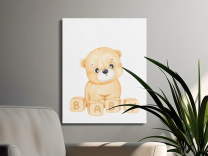 Premium Poster of Adorable Teddy Bear with Blocks Nursery Wall Art Canvas Wraps