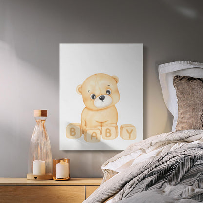 Premium Poster of Adorable Teddy Bear with Blocks Nursery Wall Art Canvas Wraps