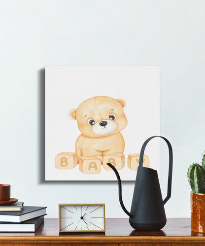 Premium Poster of Adorable Teddy Bear with Blocks Nursery Wall Art Canvas Wraps