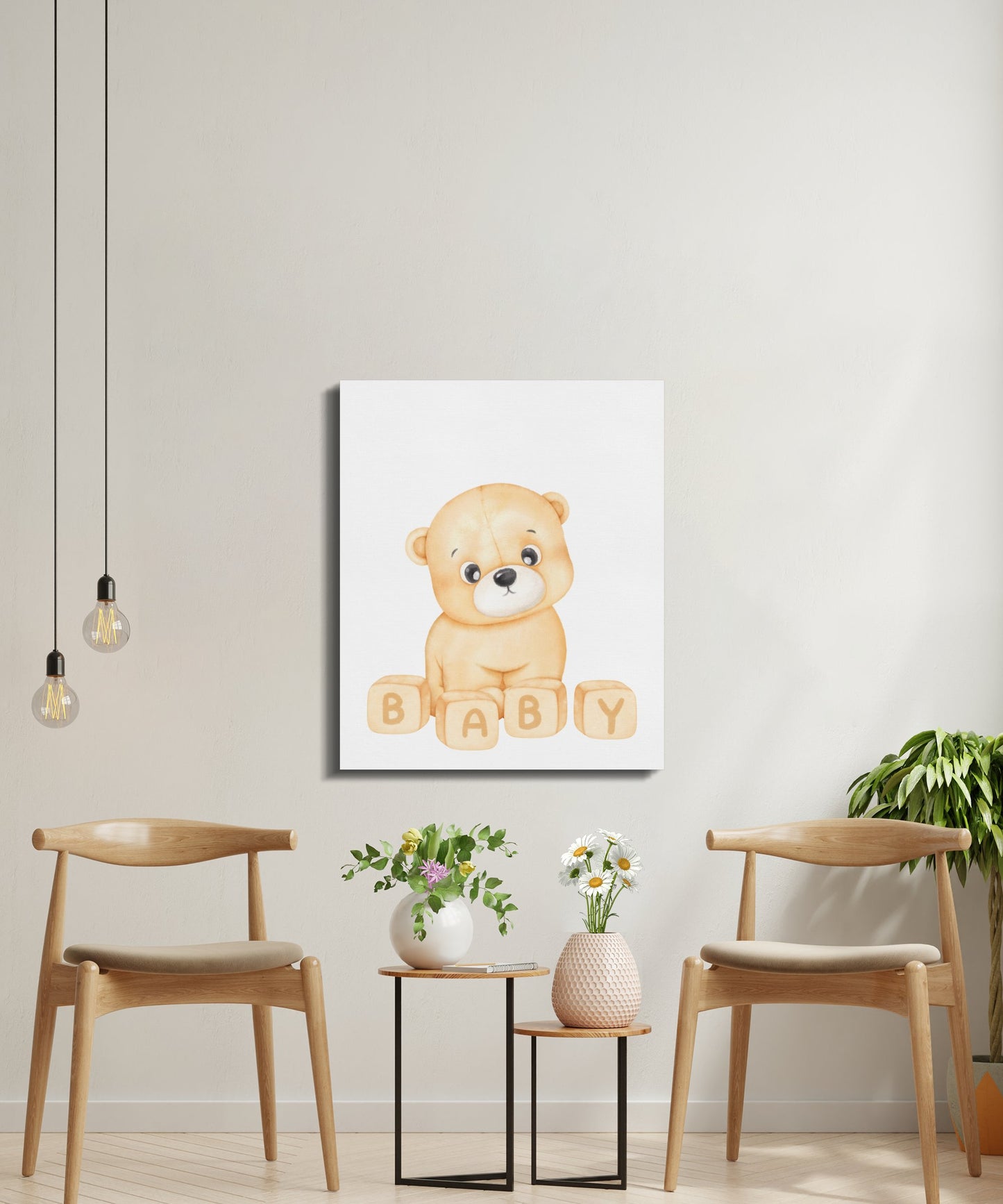 Premium Poster of Adorable Teddy Bear with Blocks Nursery Wall Art Canvas Wraps