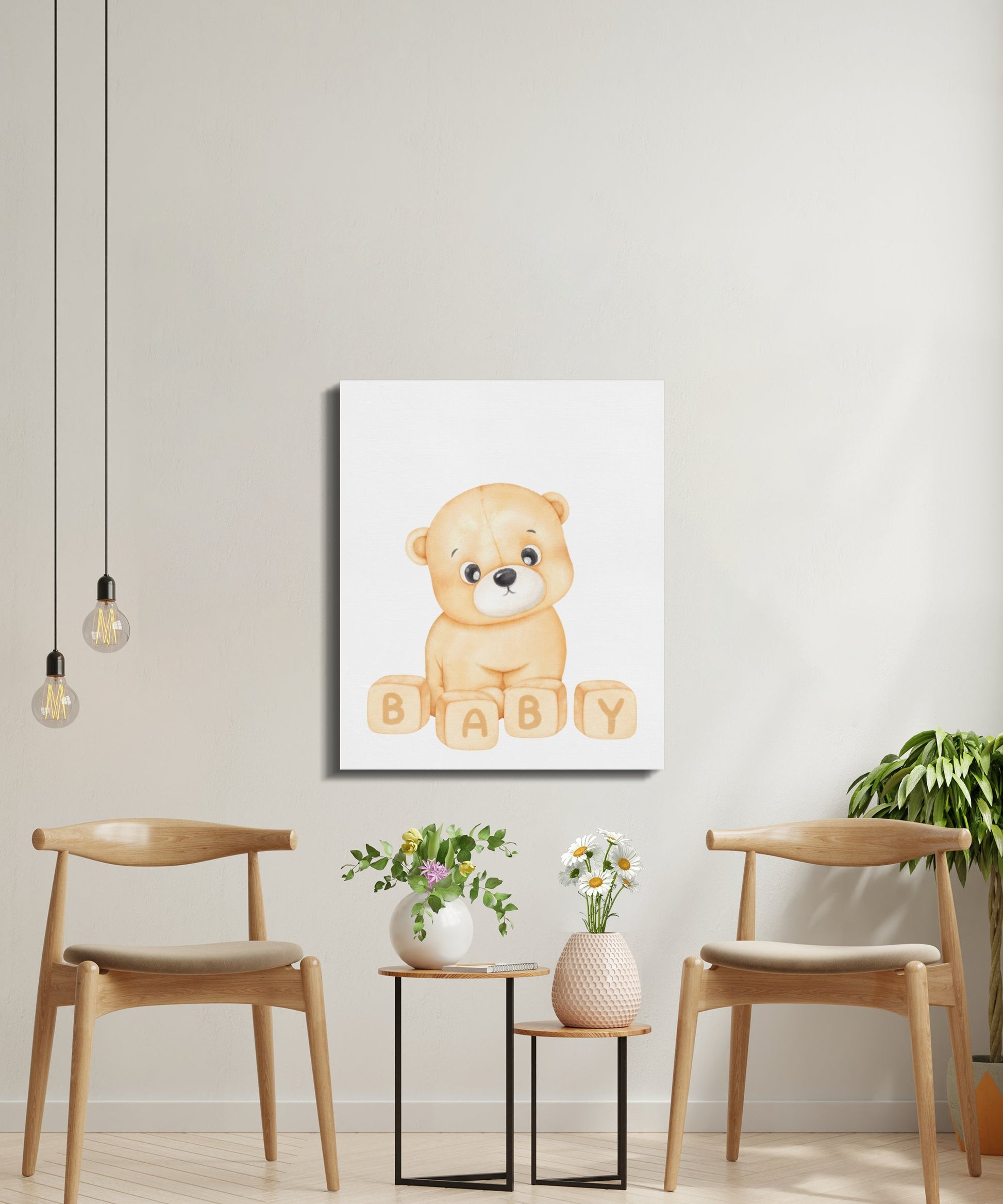 Premium Poster of Adorable Teddy Bear with Blocks Nursery Wall Art Canvas Wraps