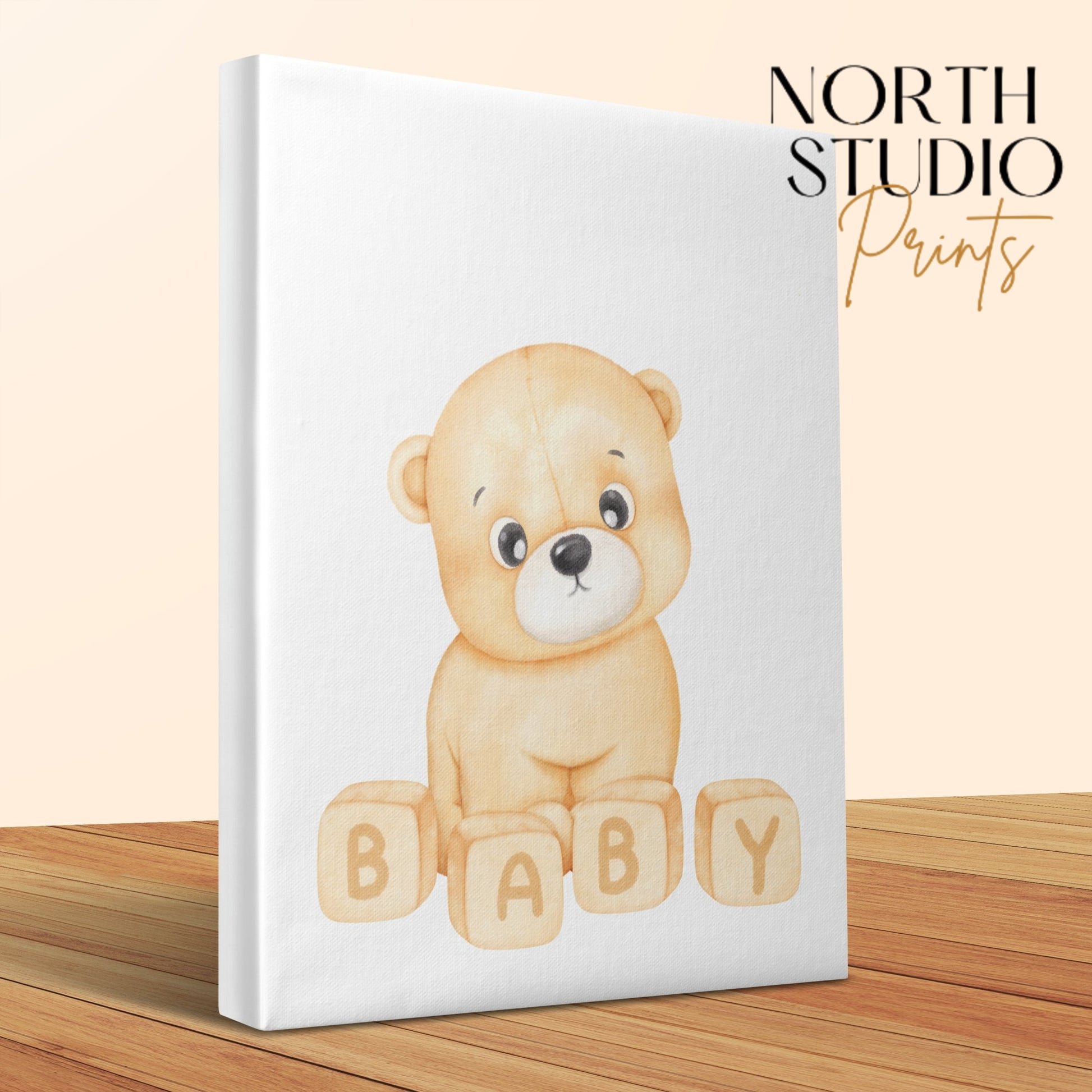 Premium Poster of Adorable Teddy Bear with Blocks Nursery Wall Art Canvas Wraps