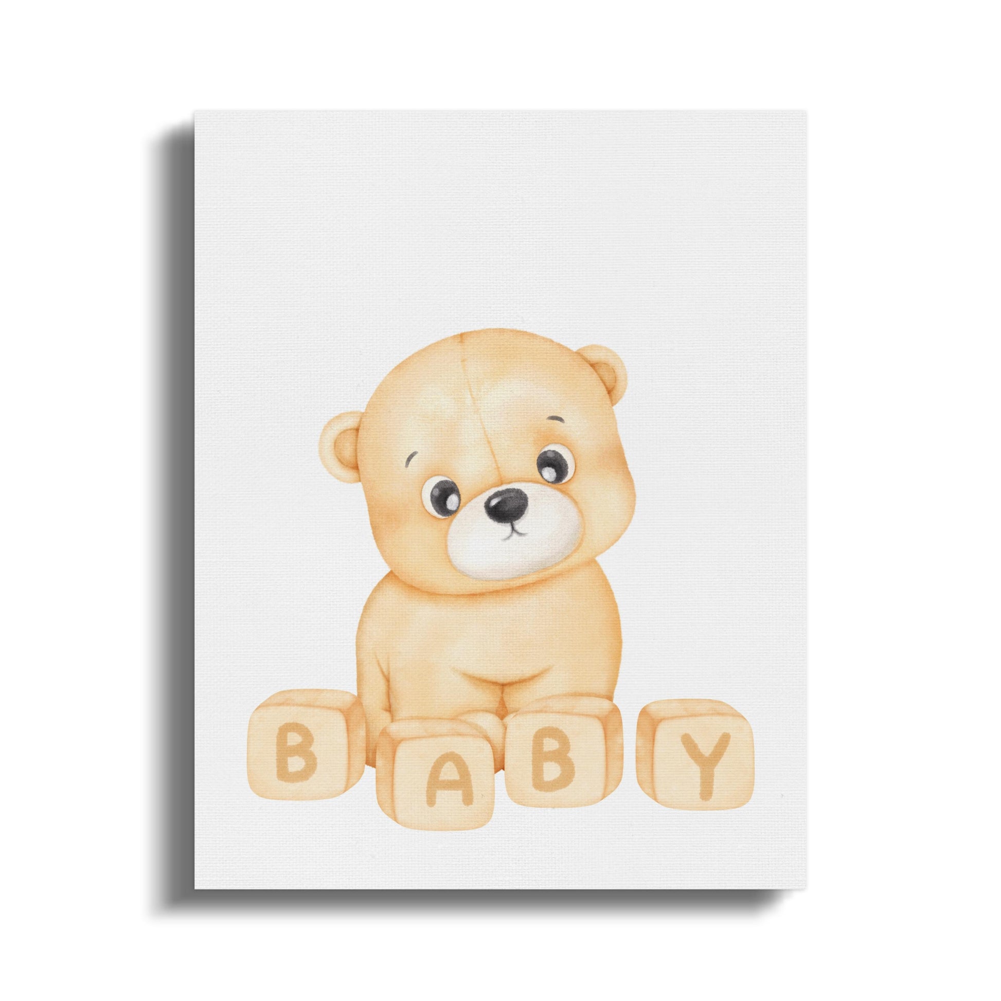 Premium Poster of Adorable Teddy Bear with Blocks Nursery Wall Art Canvas Wraps