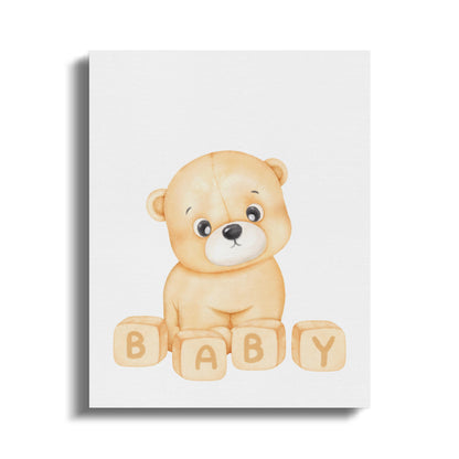 Premium Poster of Adorable Teddy Bear with Blocks Nursery Wall Art Canvas Wraps