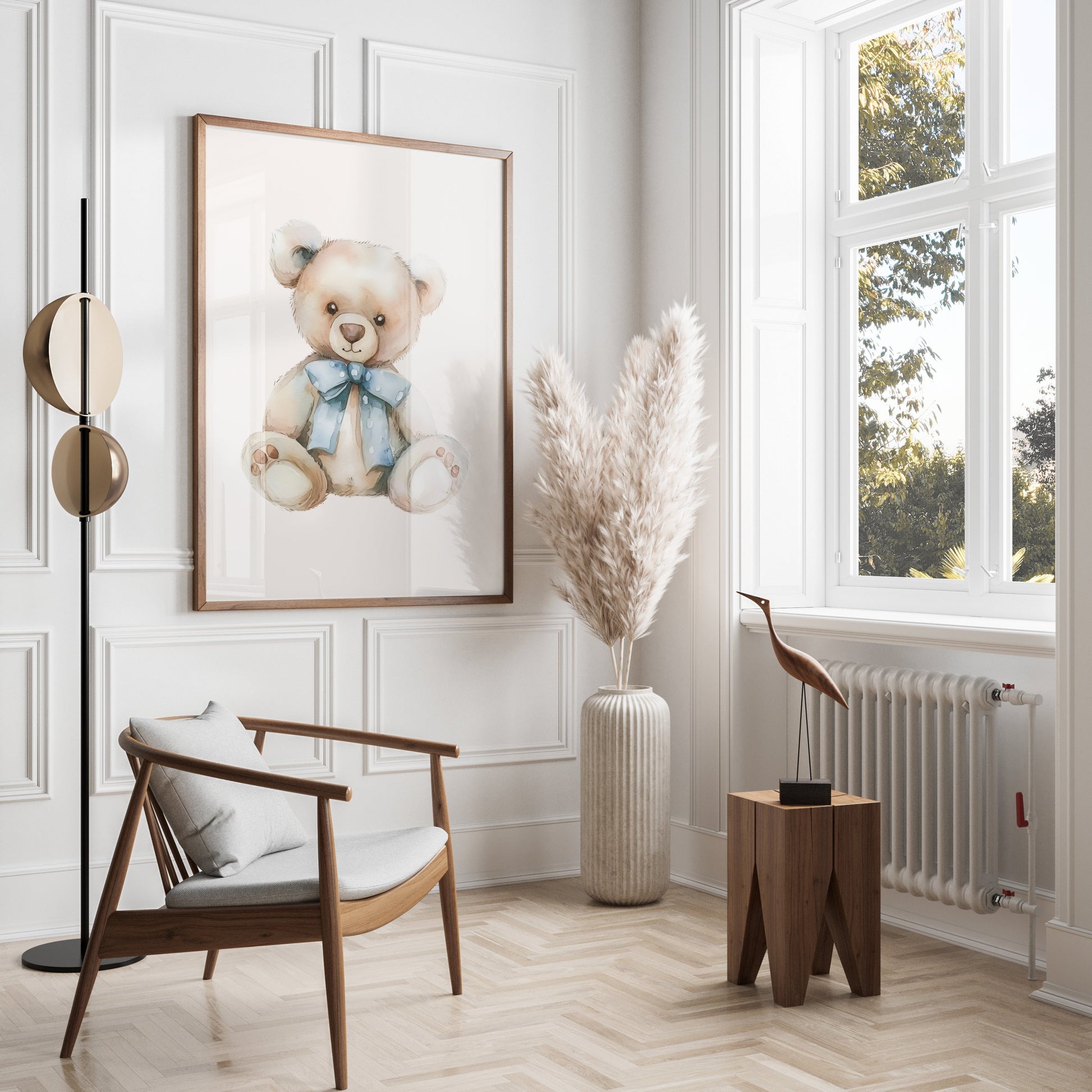 Premium Poster of Adorable Teddy Bear with Blue Bow Accent Posters
