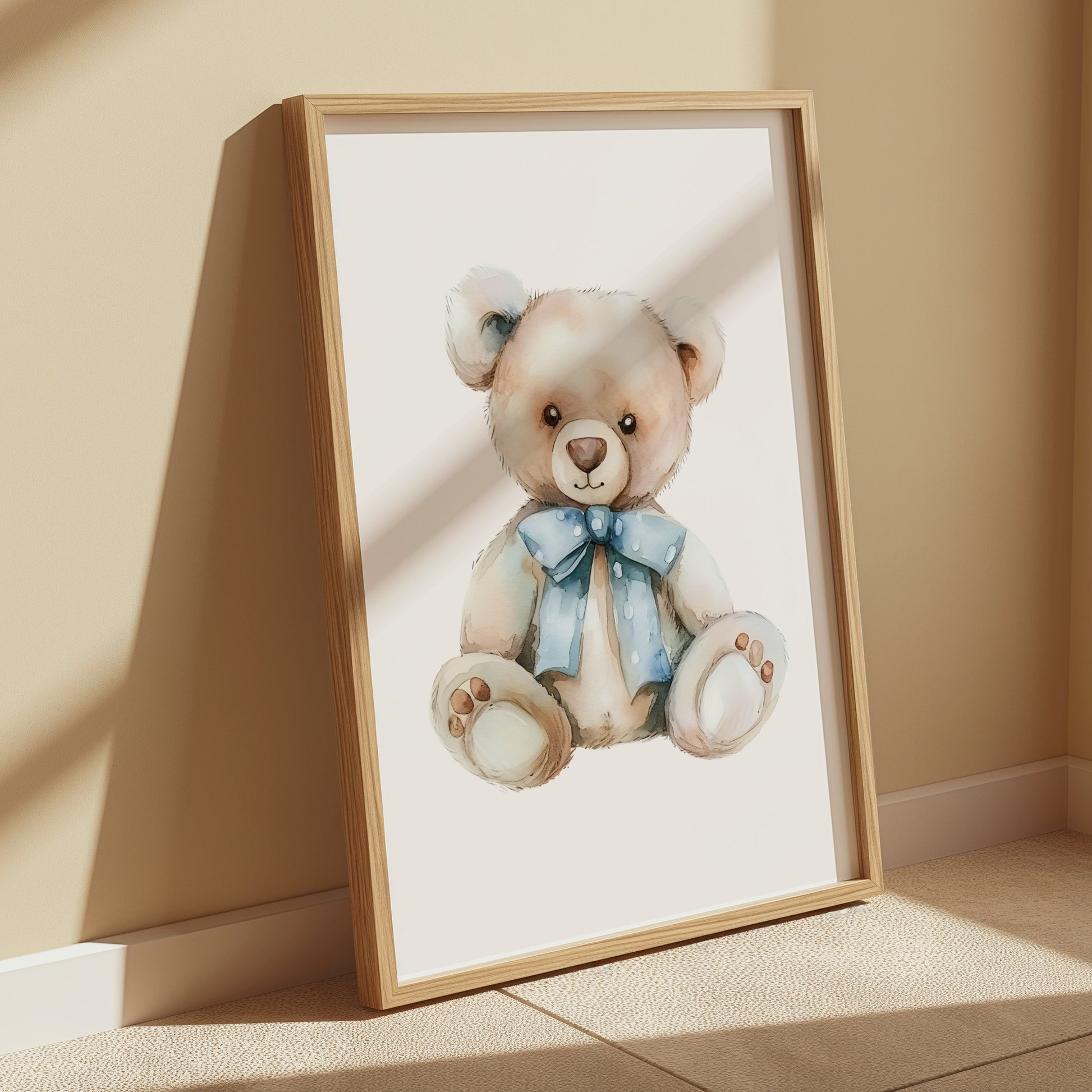 Premium Poster of Adorable Teddy Bear with Blue Bow Accent Posters