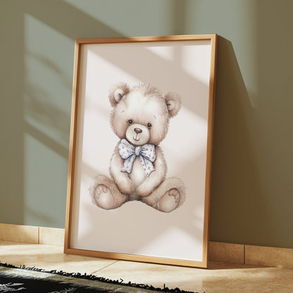 Premium Poster of Adorable Teddy Bear with Bow Nursery Decor Posters