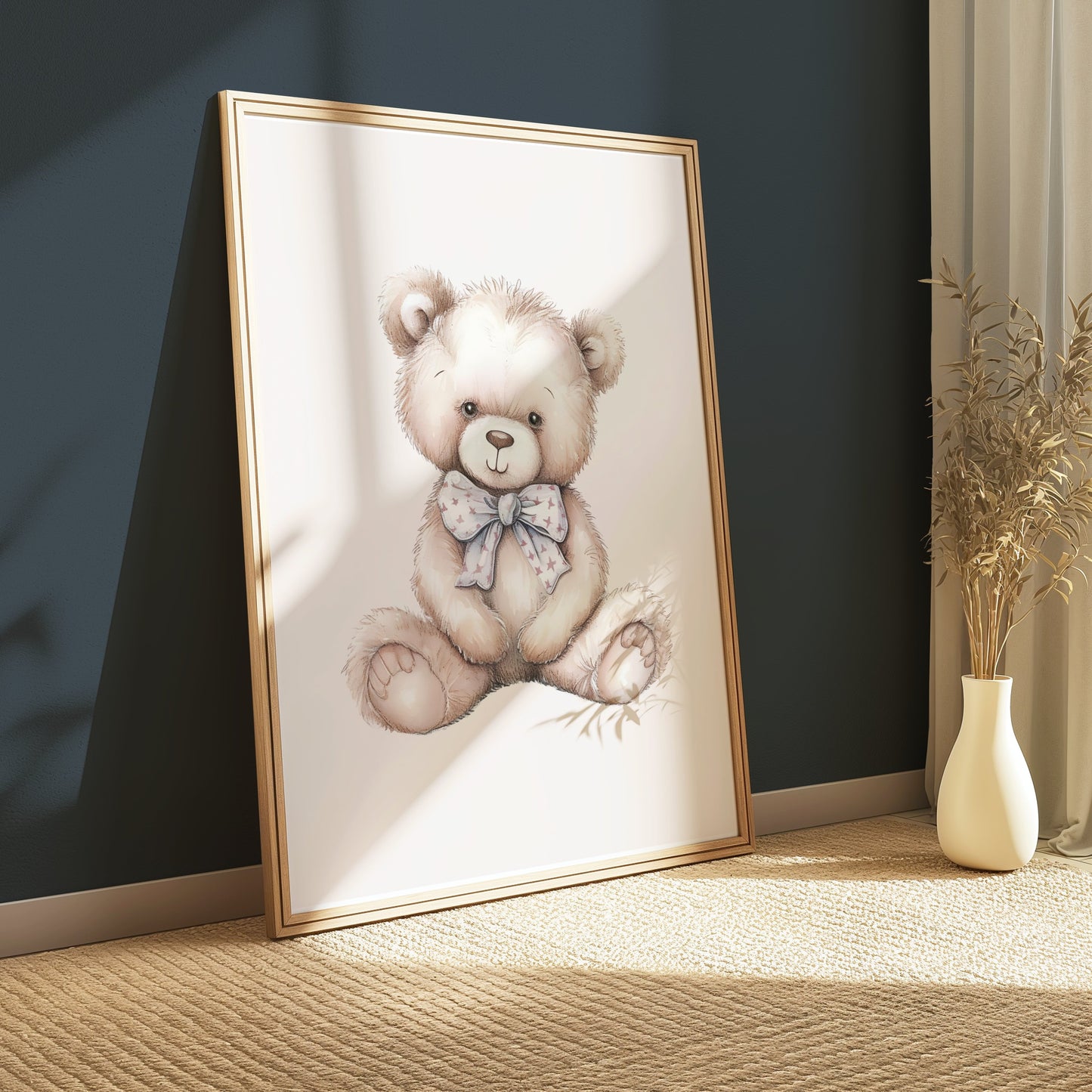 Premium Poster of Adorable Teddy Bear with Bow Nursery Decor Posters
