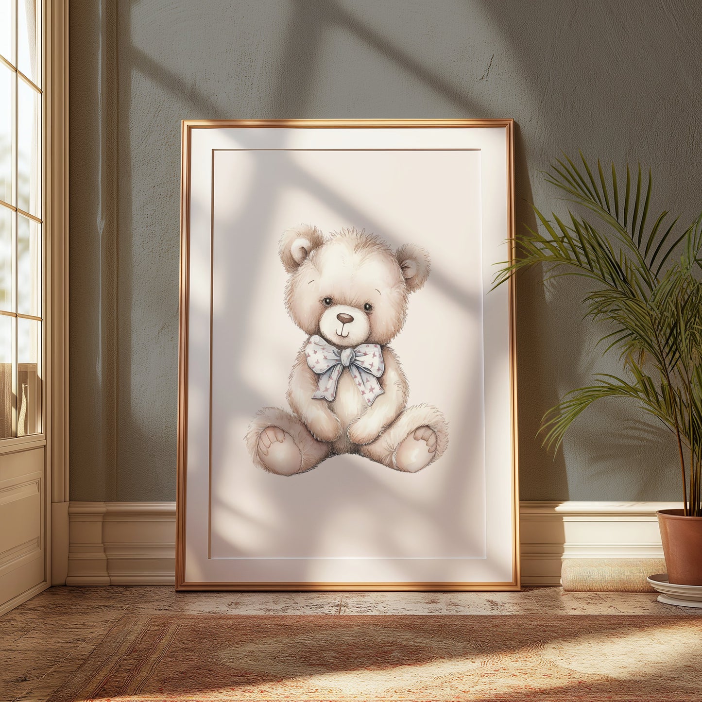 Premium Poster of Adorable Teddy Bear with Bow Nursery Decor Posters