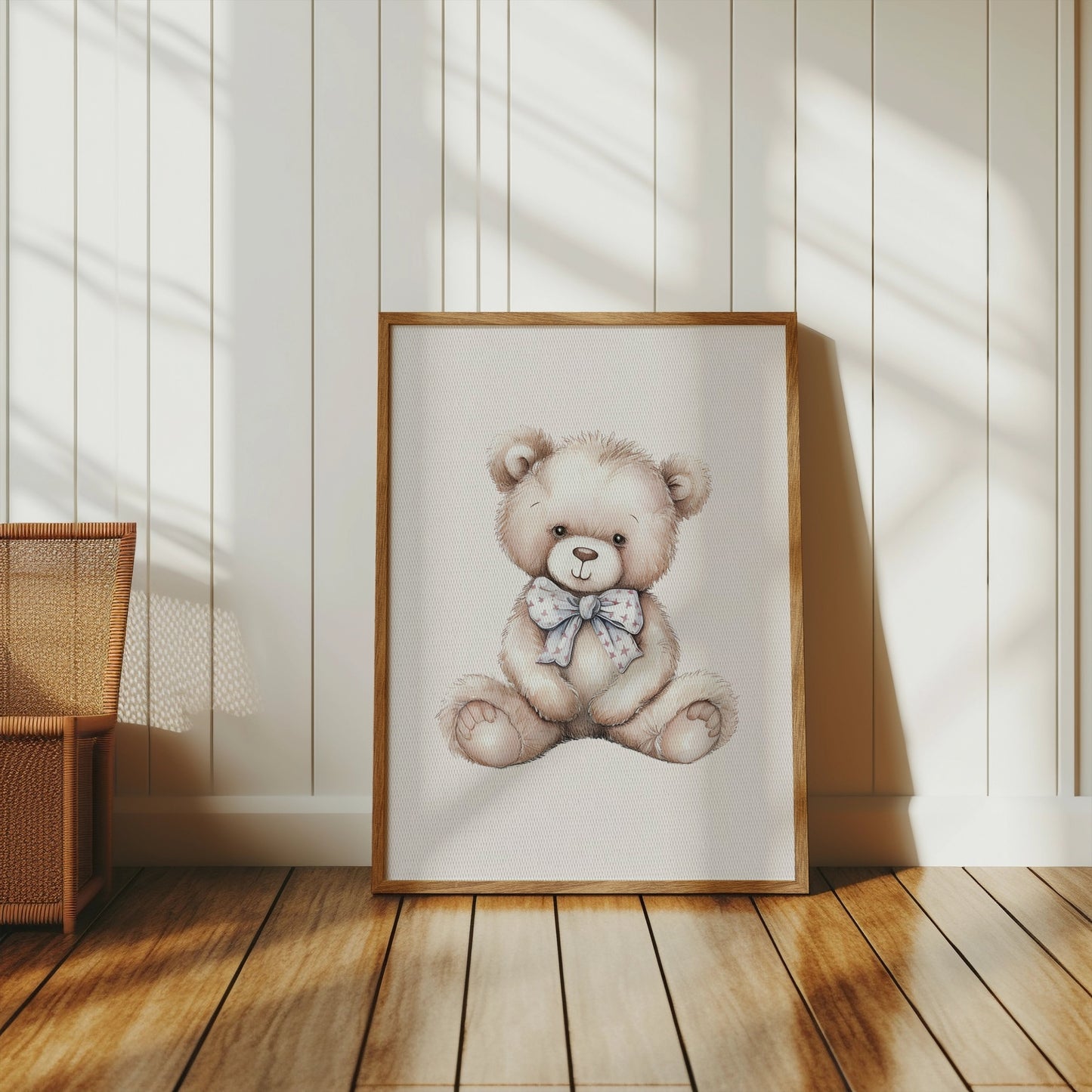 Premium Poster of Adorable Teddy Bear with Bow Nursery Decor Posters