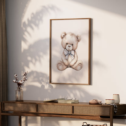 Premium Poster of Adorable Teddy Bear with Bow Nursery Decor Posters