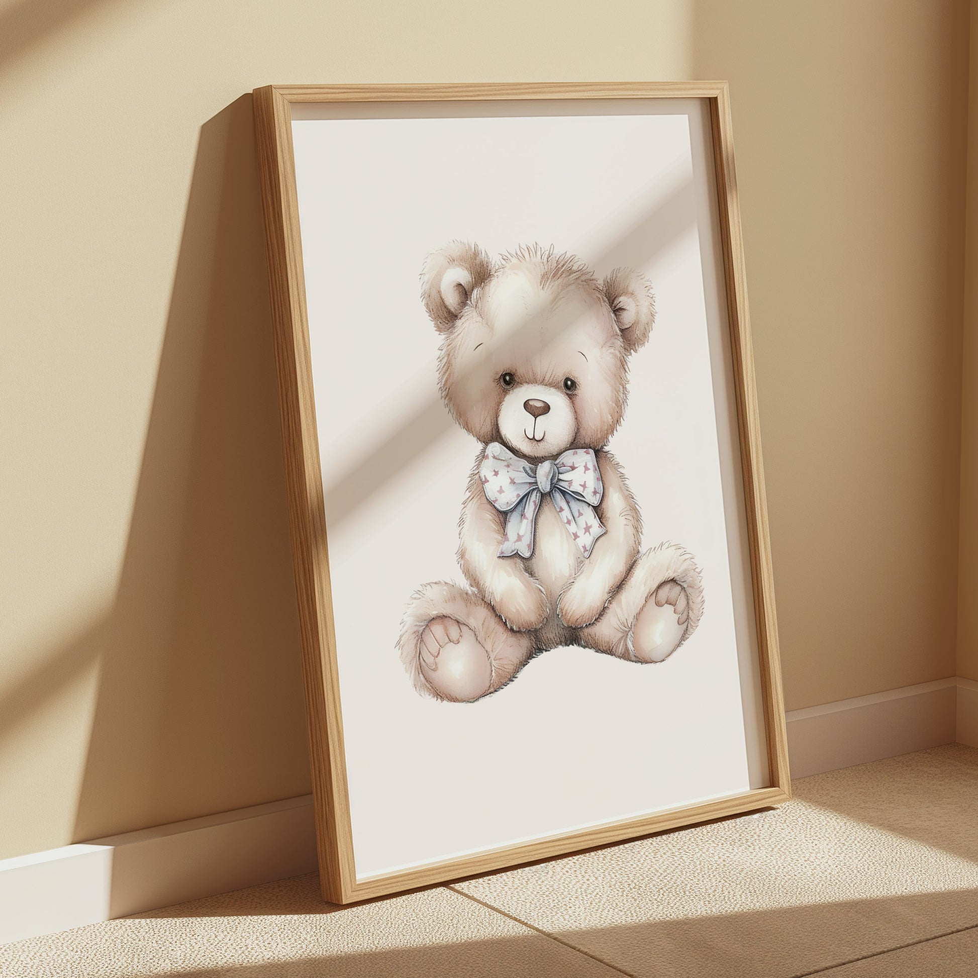 Premium Poster of Adorable Teddy Bear with Bow Nursery Decor Posters