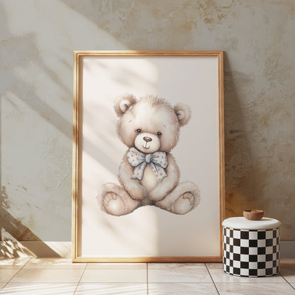 Premium Poster of Adorable Teddy Bear with Bow Nursery Decor Posters