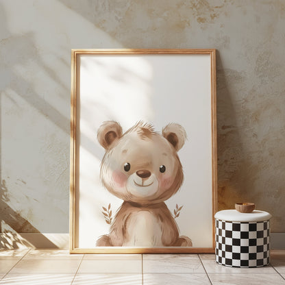 Premium Poster of Adorable Teddy Bear with Leaves Illustration Posters