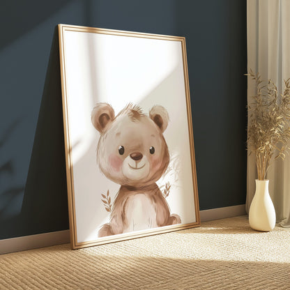 Premium Poster of Adorable Teddy Bear with Leaves Illustration Posters