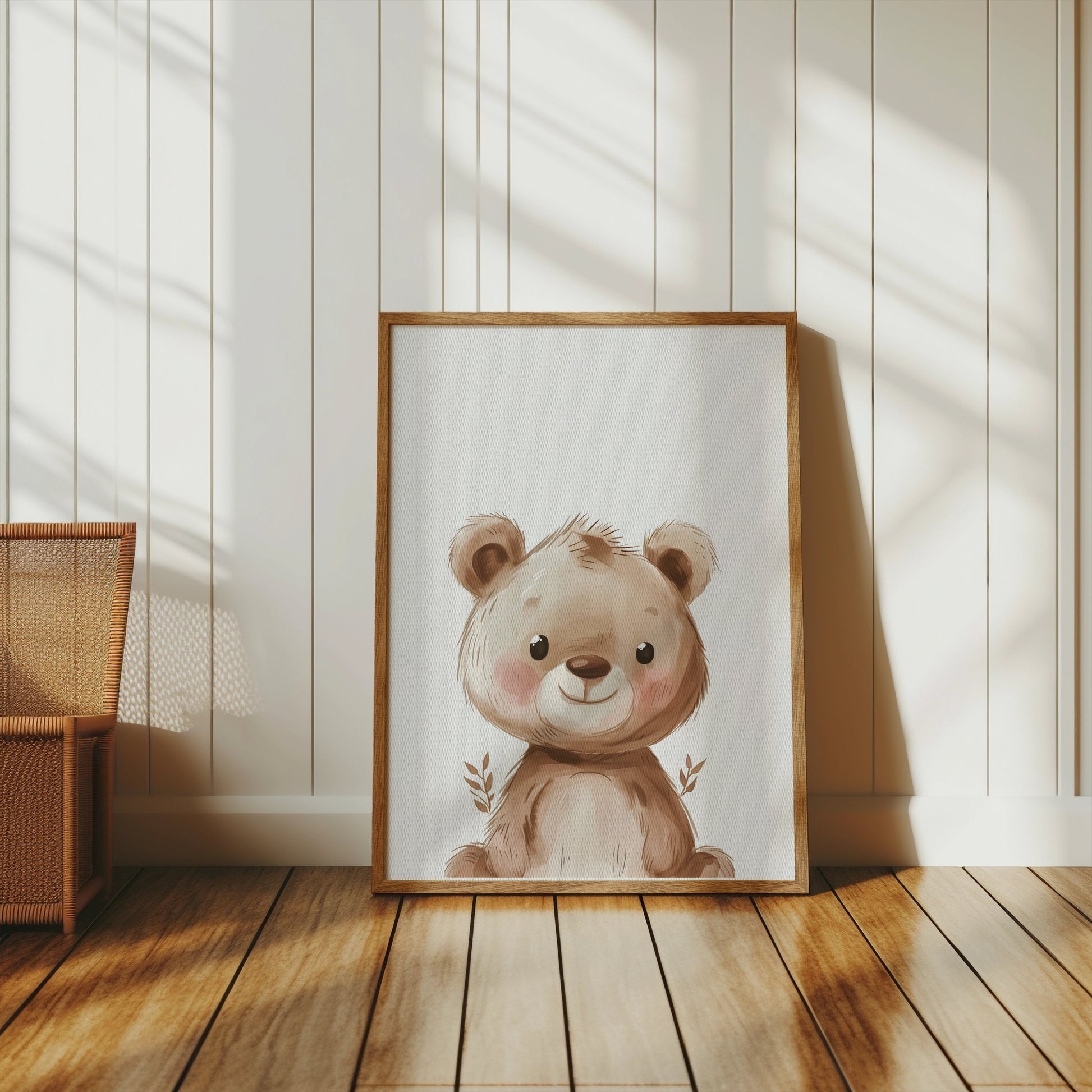 Premium Poster of Adorable Teddy Bear with Leaves Illustration Posters