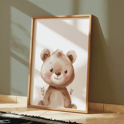 Premium Poster of Adorable Teddy Bear with Leaves Illustration Posters
