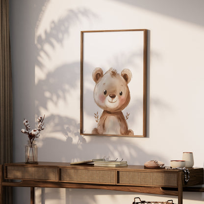 Premium Poster of Adorable Teddy Bear with Leaves Illustration Posters