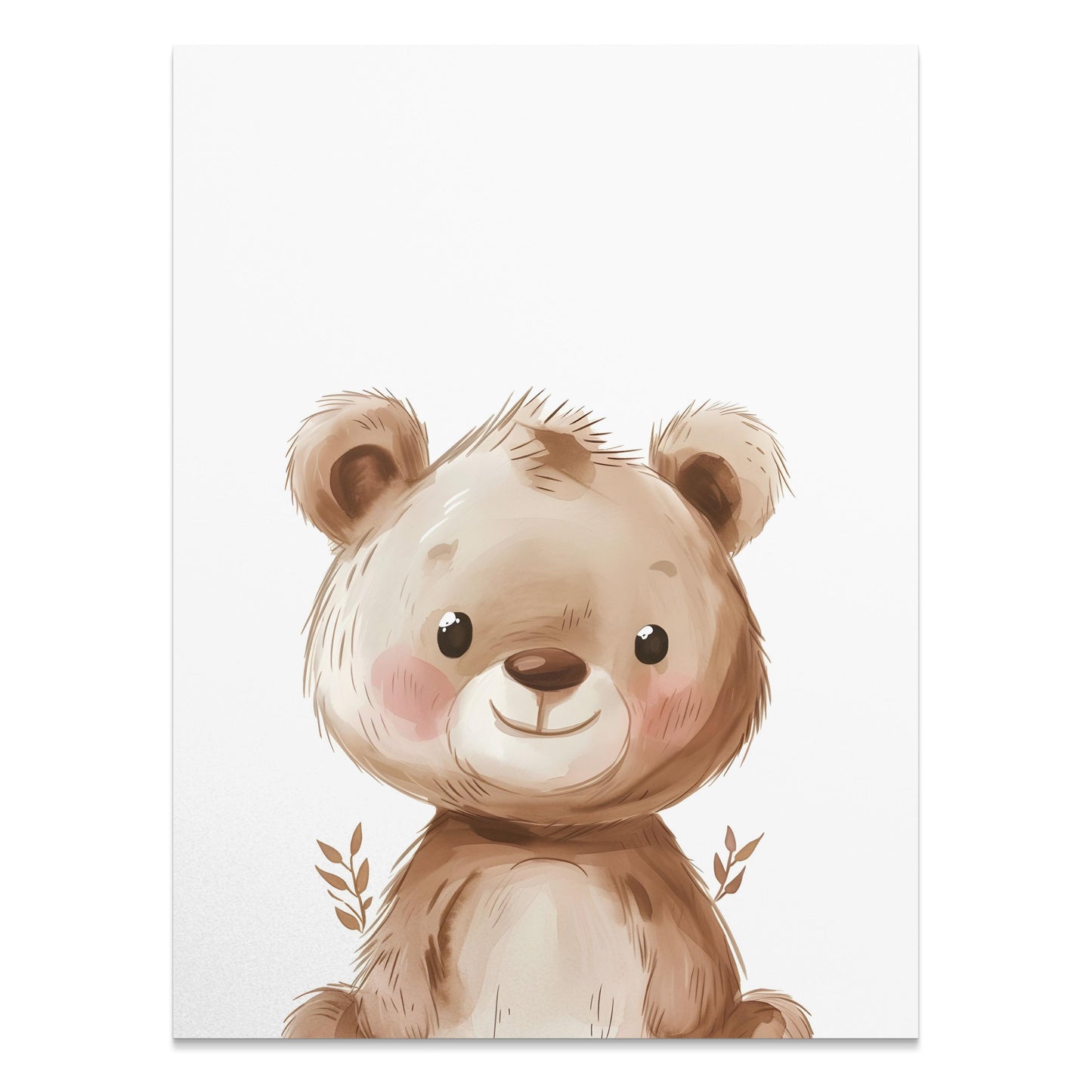 Premium Poster of Adorable Teddy Bear with Leaves Illustration Posters