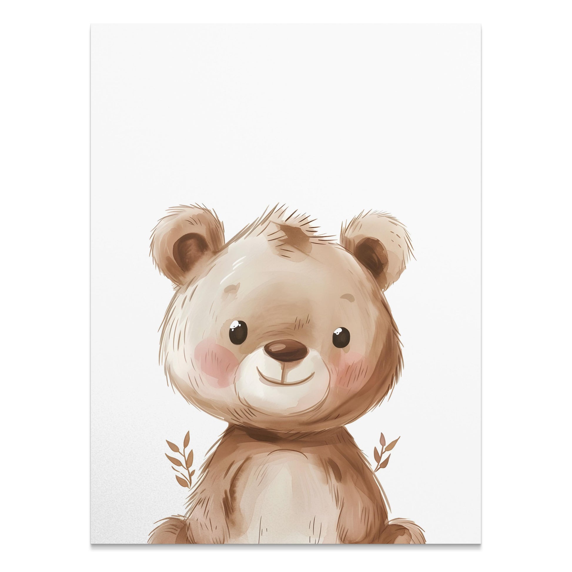 Premium Poster of Adorable Teddy Bear with Leaves Illustration Posters