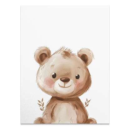 Premium Poster of Adorable Teddy Bear with Leaves Illustration Posters