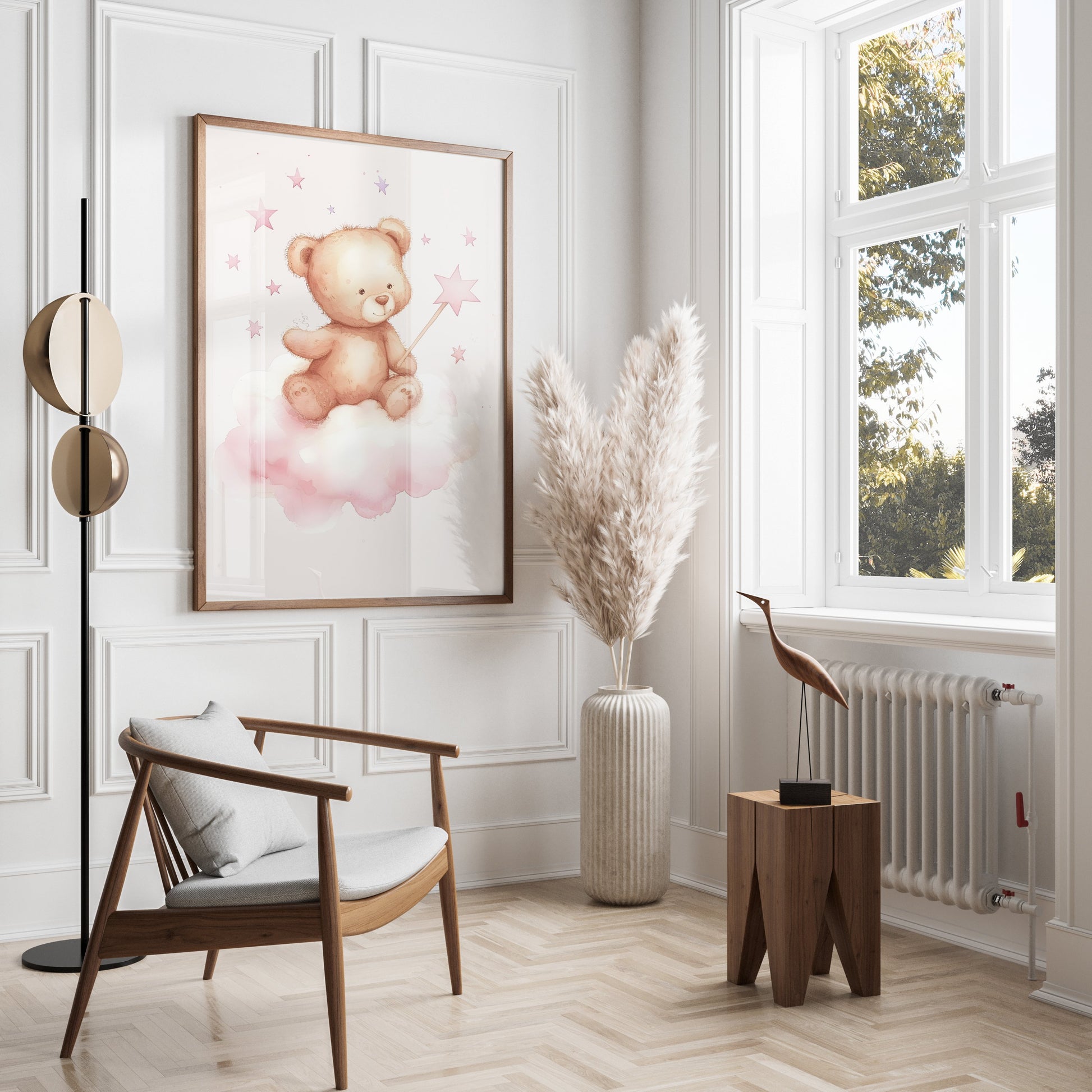 Premium Poster of Adorable Teddy Bear with Magic Wand on Cloud Posters