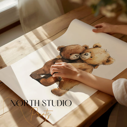 Premium Poster of Adorable Teddy Bears Hugging Artwork for Cute Posters