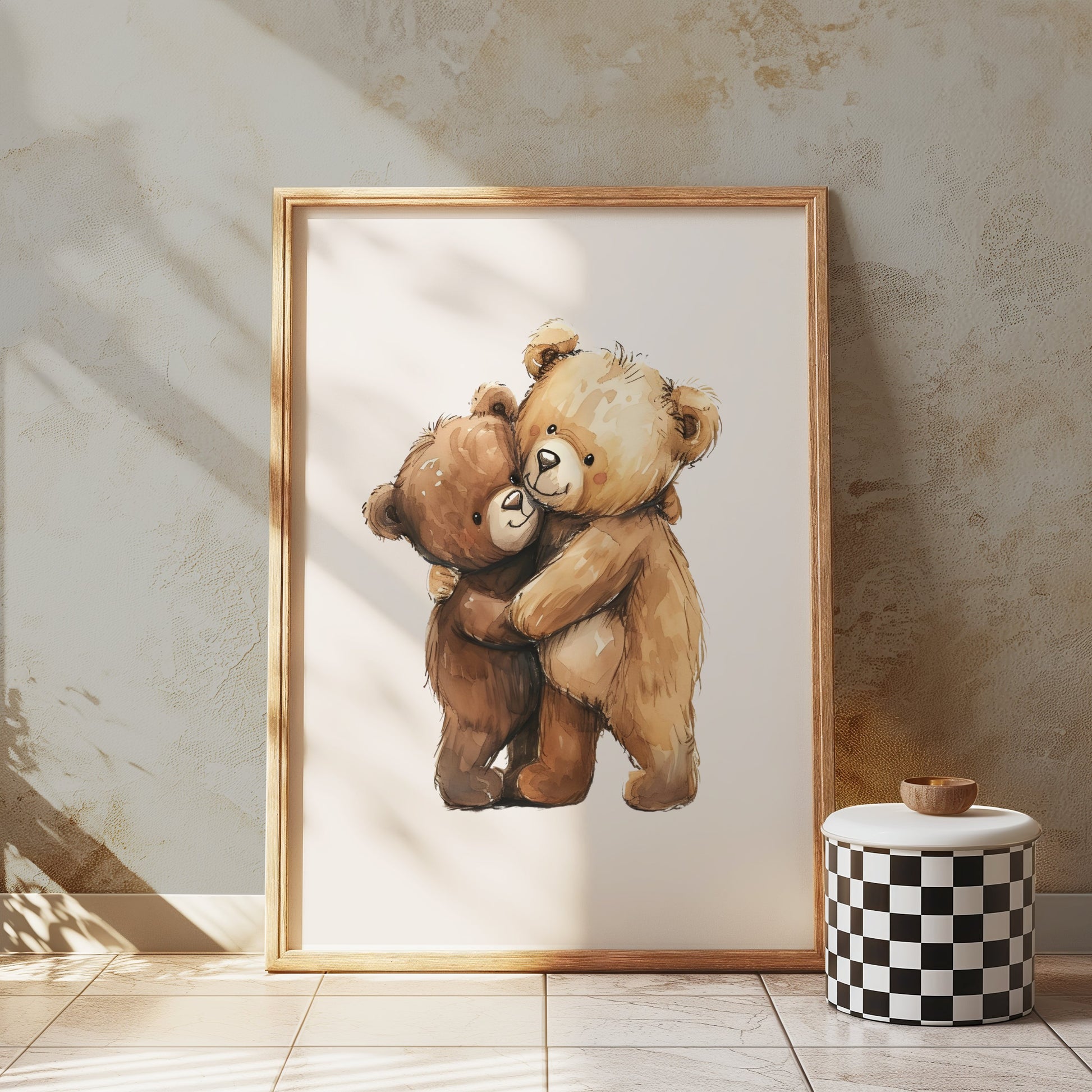 Premium Poster of Adorable Teddy Bears Hugging Artwork for Cute Posters