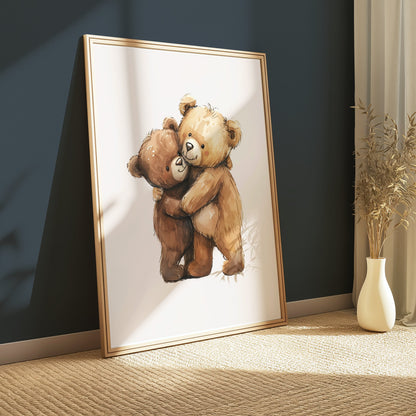 Premium Poster of Adorable Teddy Bears Hugging Artwork for Cute Posters