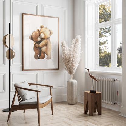 Premium Poster of Adorable Teddy Bears Hugging Artwork for Cute Posters