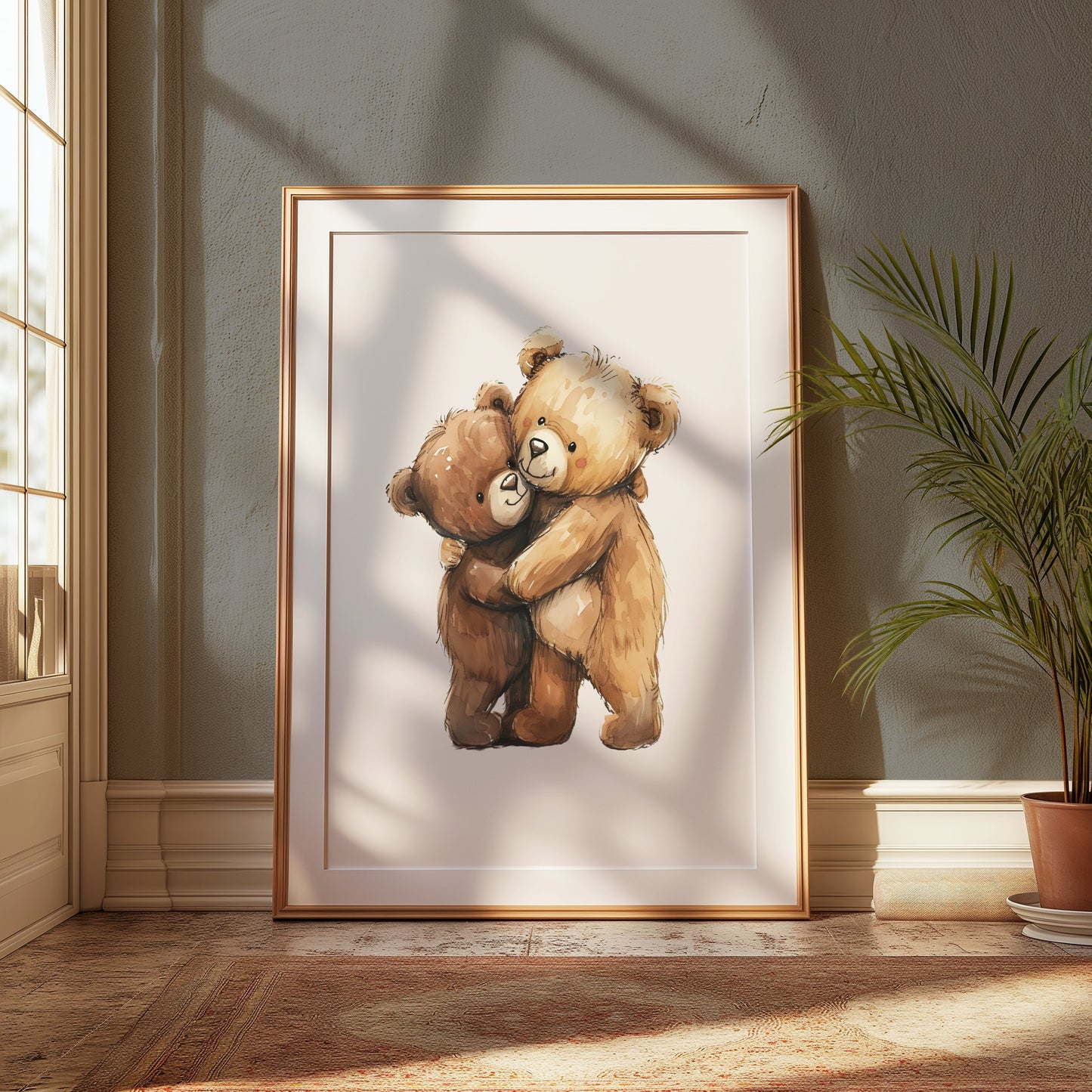 Premium Poster of Adorable Teddy Bears Hugging Artwork for Cute Posters