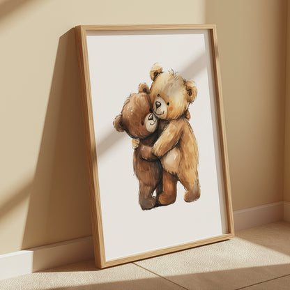 Premium Poster of Adorable Teddy Bears Hugging Artwork for Cute Posters