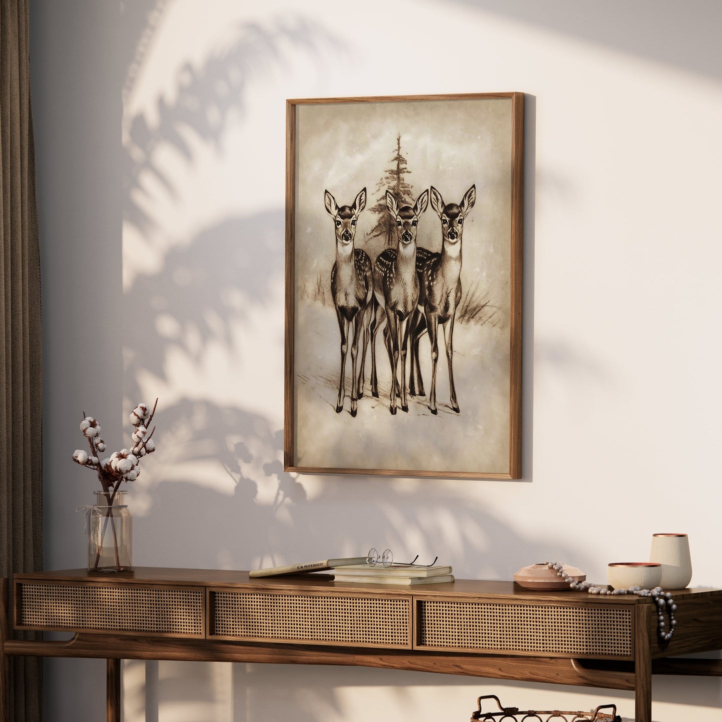 Premium Poster of Adorable Three Deer in Snowy Forest Posters