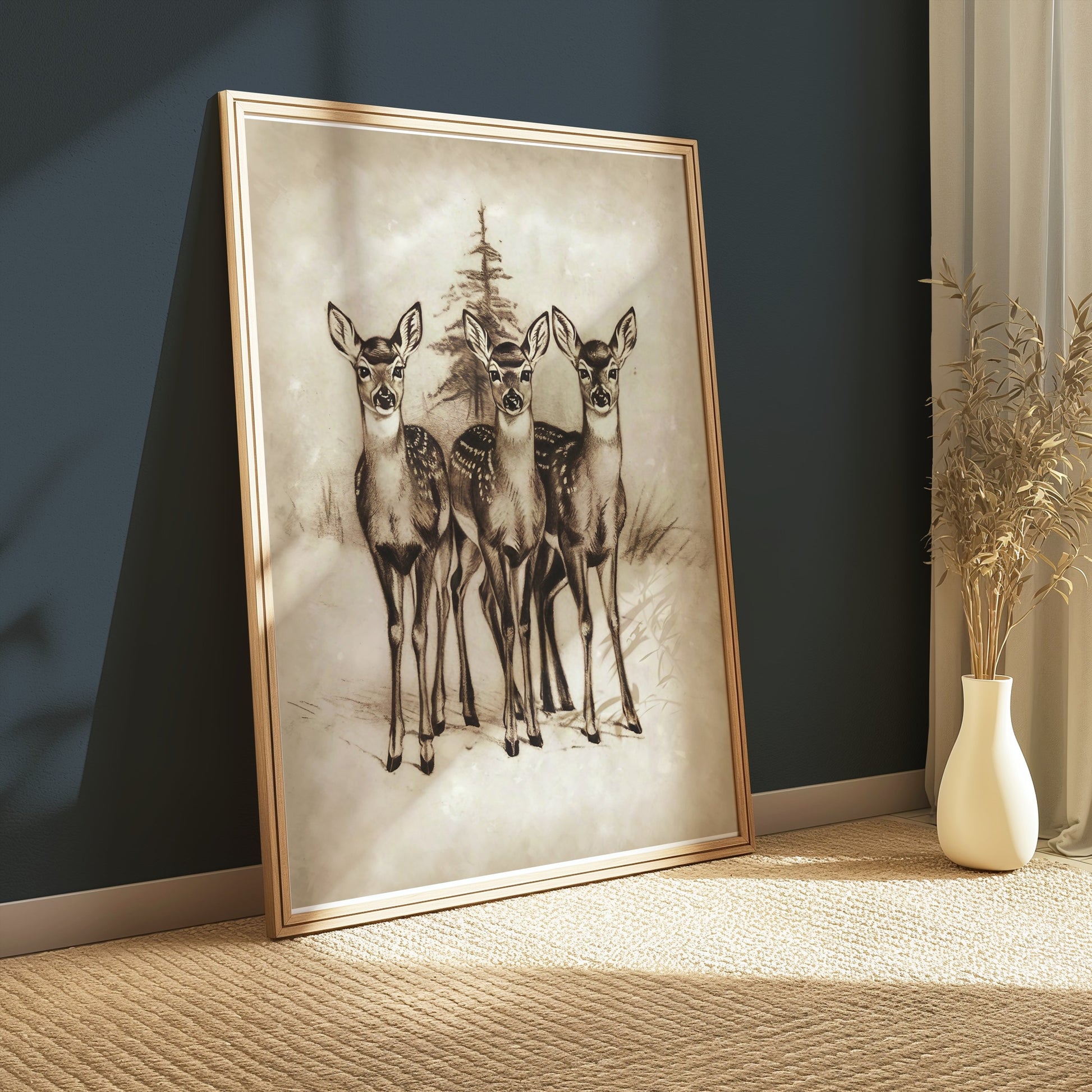 Premium Poster of Adorable Three Deer in Snowy Forest Posters