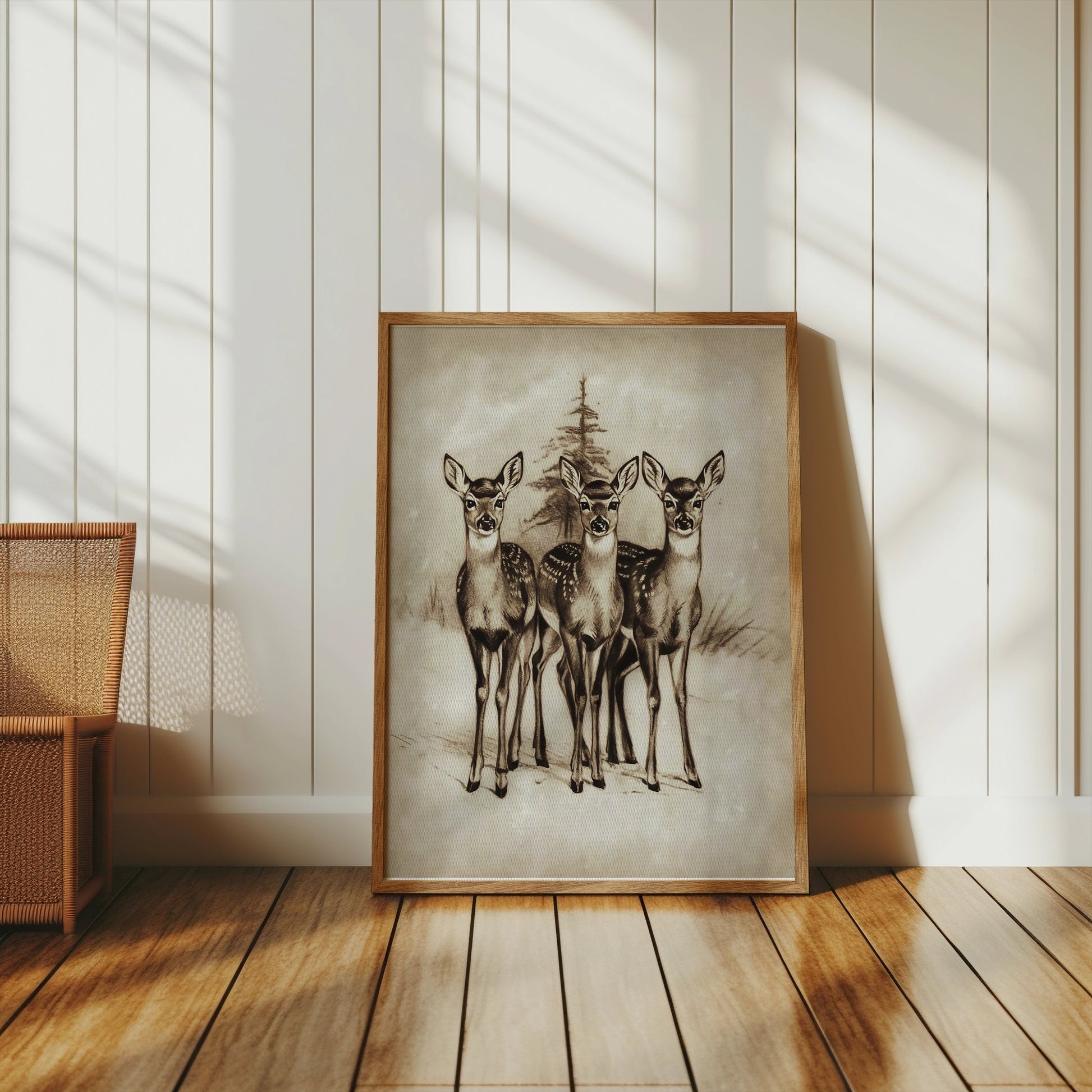 Premium Poster of Adorable Three Deer in Snowy Forest Posters