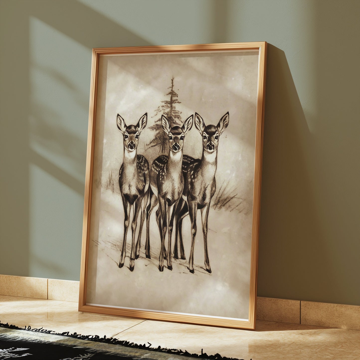 Premium Poster of Adorable Three Deer in Snowy Forest Posters