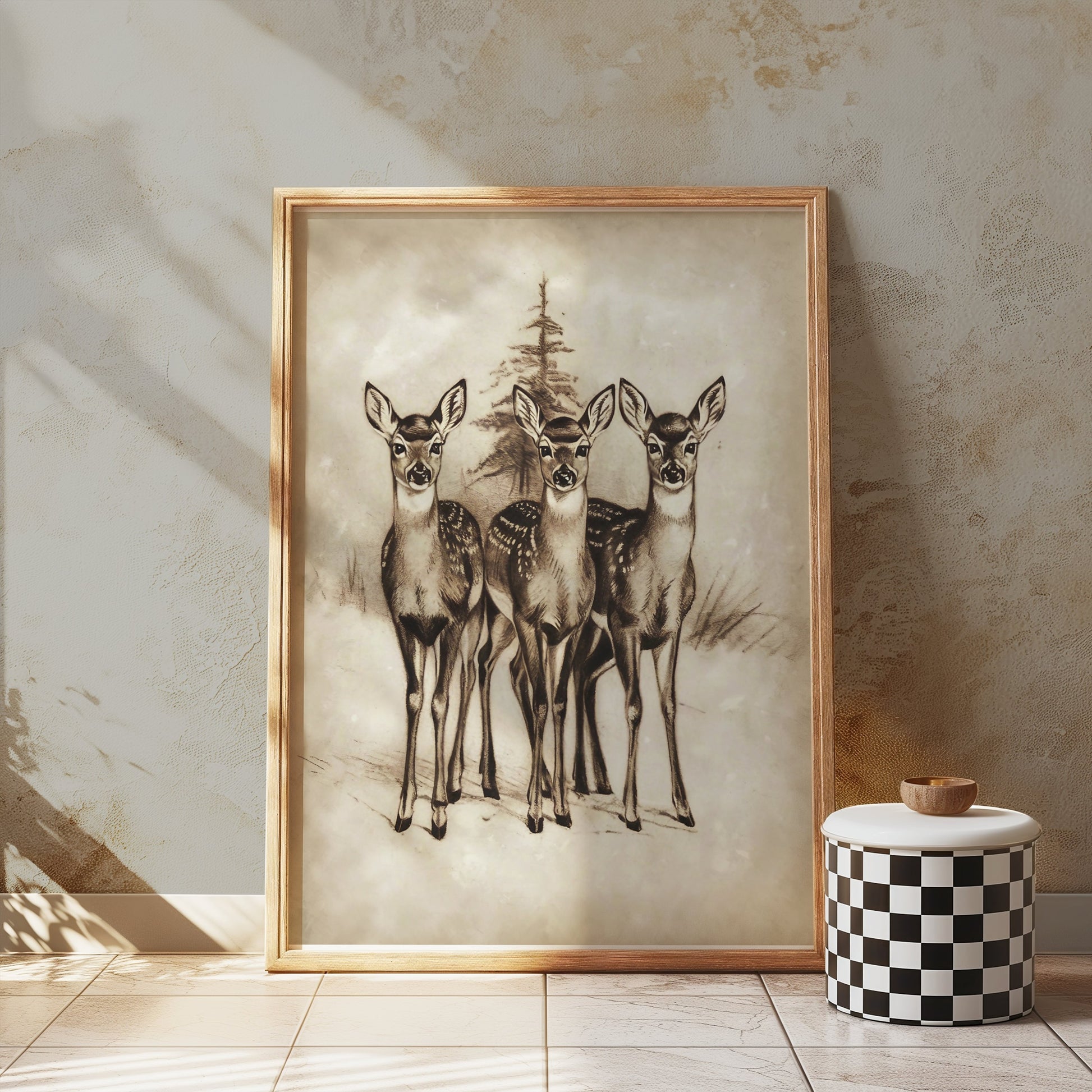 Premium Poster of Adorable Three Deer in Snowy Forest Posters