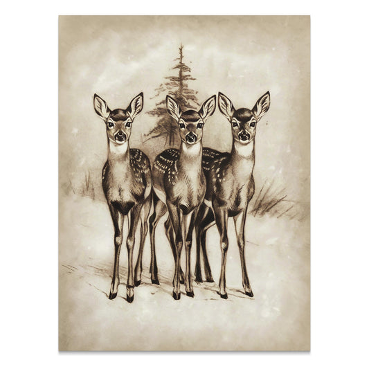 Premium Poster of Adorable Three Deer in Snowy Forest Posters